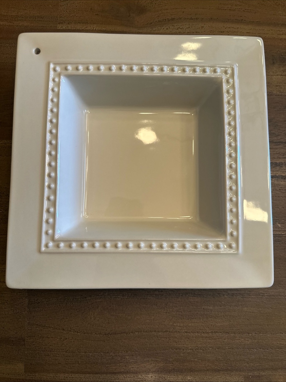 Nora Fleming Cream Square Ceramic Serving Bowl with Beaded Rim